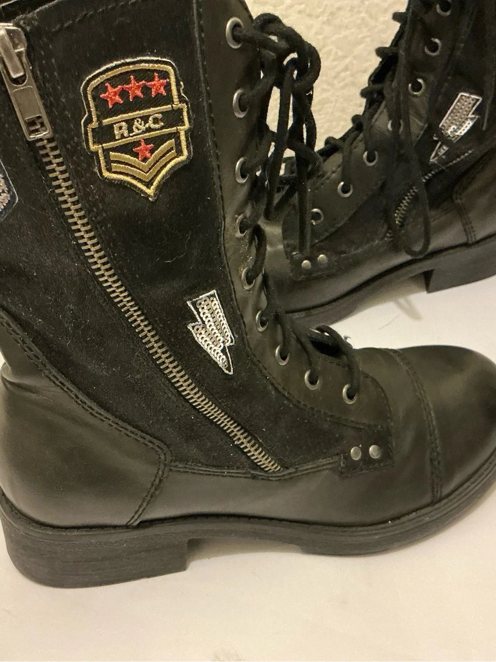 Rock & caddy  hettie Lace-Up Combat Boots with Patch Details